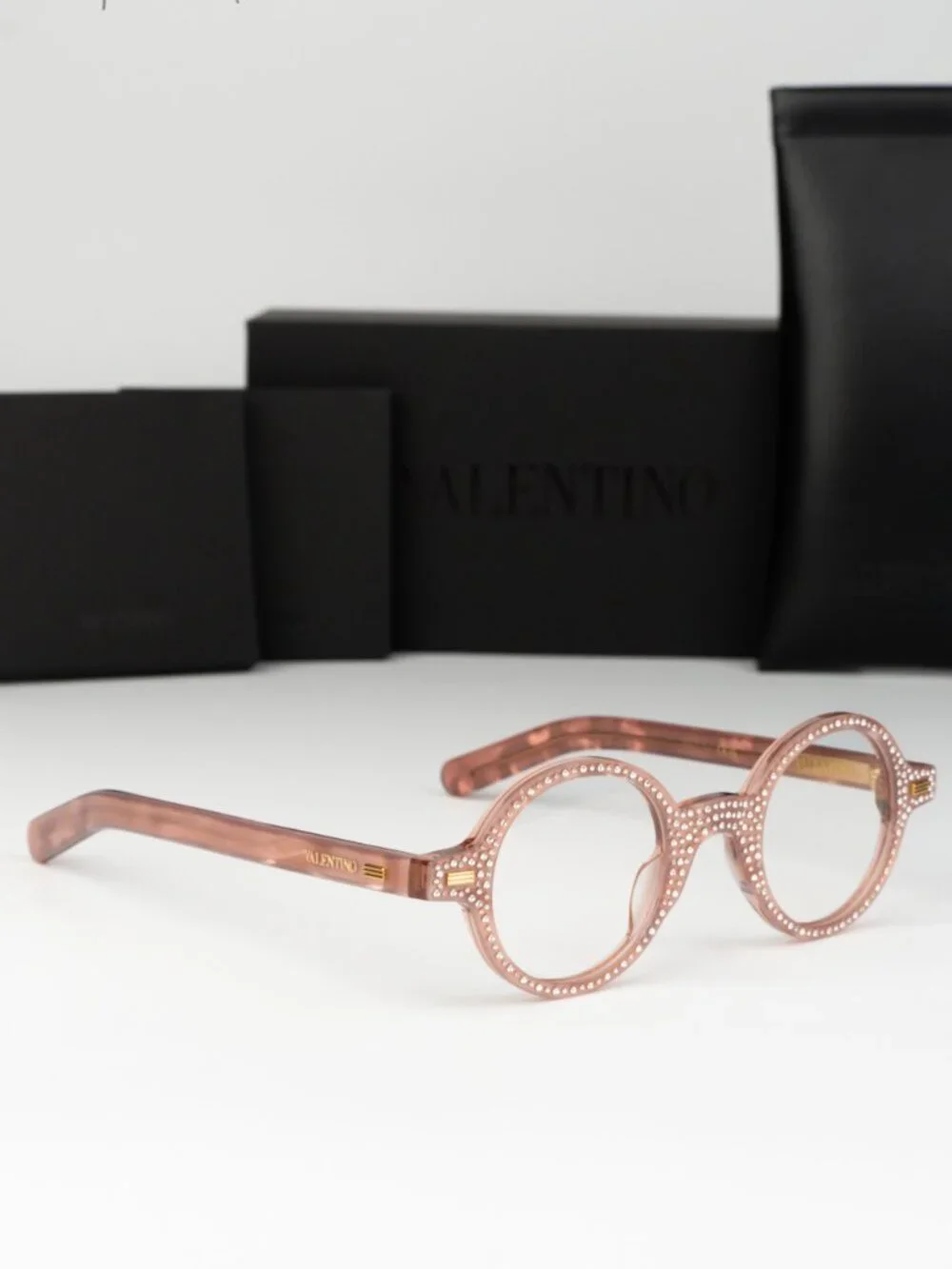Valentino Women Eyeglasses Pink White Stones Crystal Round VLX-185 E BRAND NEW